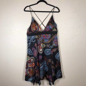 Single Dress 100% Silk Dark Paisley Y2K Strappy Back V-Neck Summer Dress